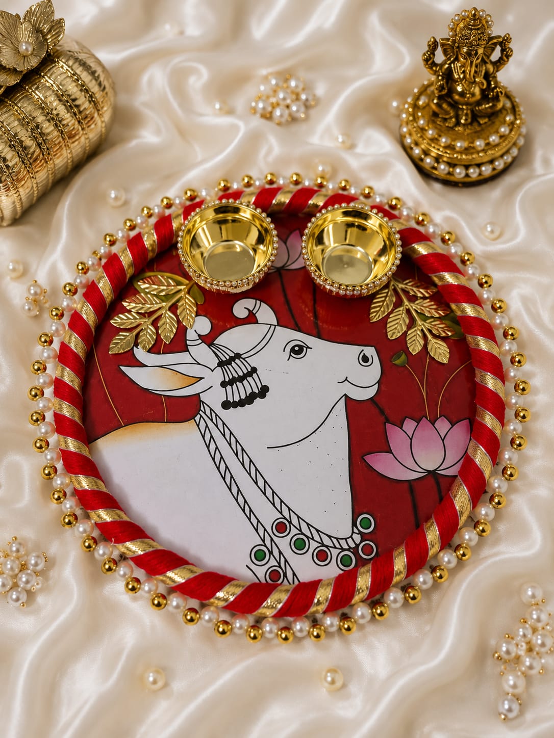 Pichwai Art MDF Pooja Thali